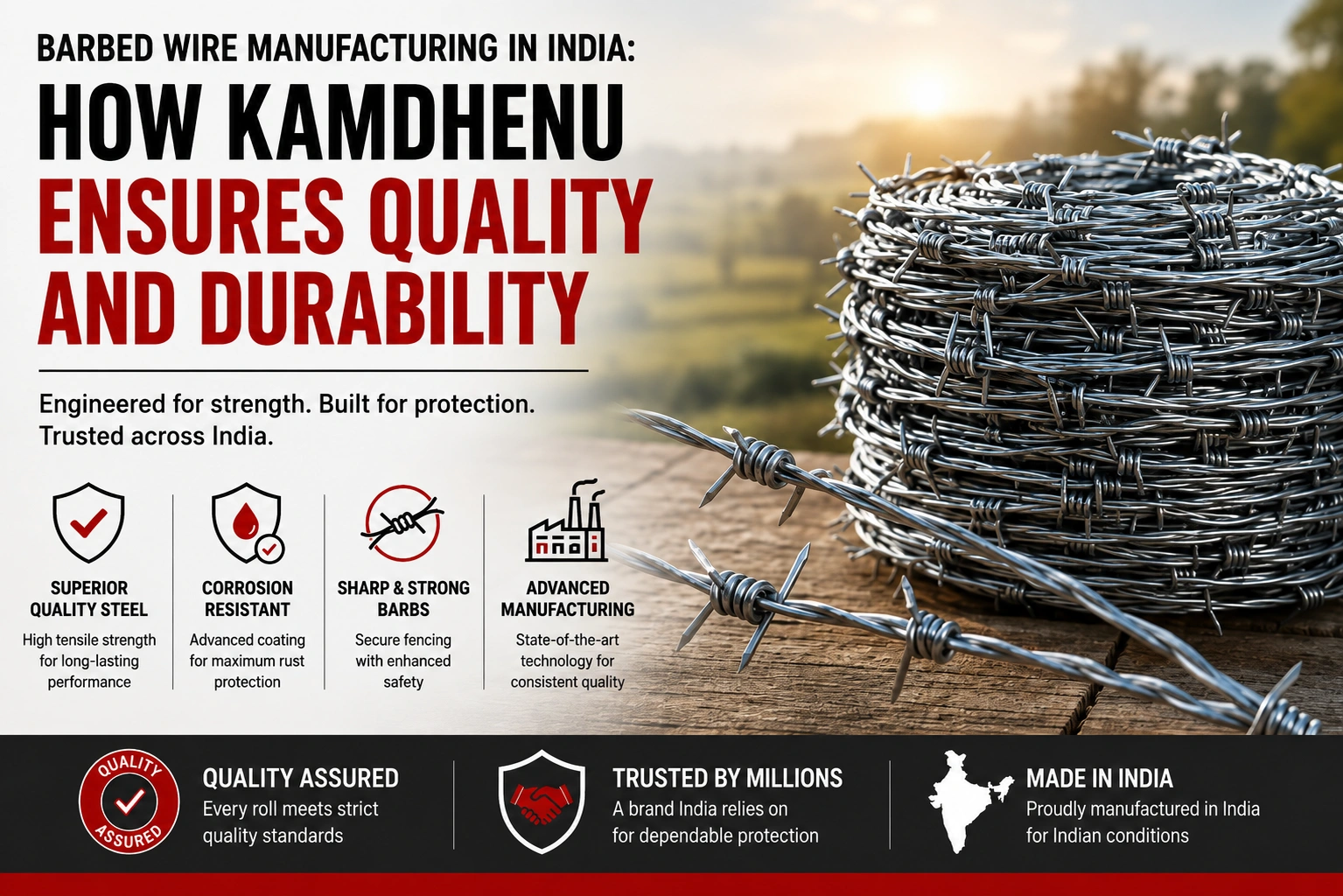 Barbed Wire Manufacturing in India: How Kamdhenu Ensures Quality and Durability